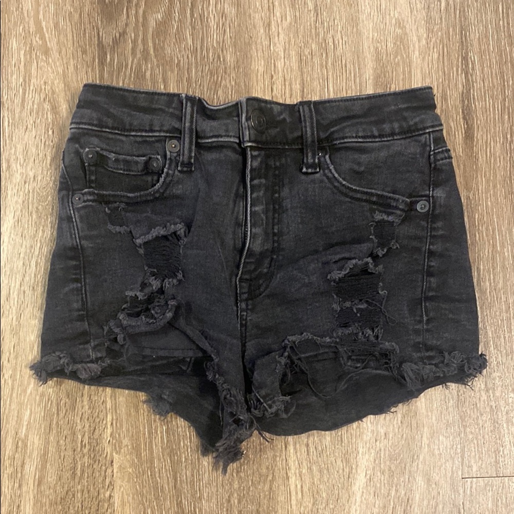 Aeropostale Black Distressed Jean Shorts